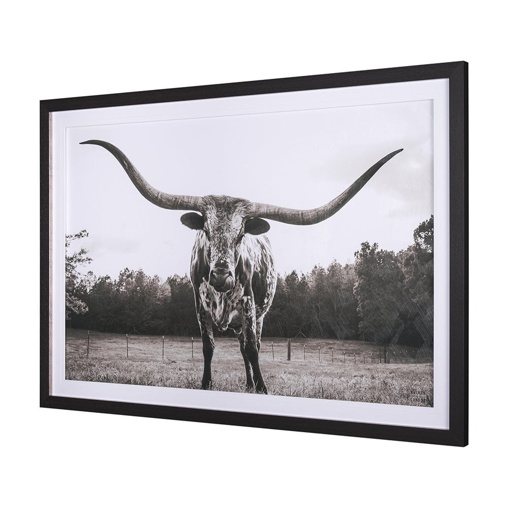 Mercana - Longhorn Last Call BW by Nathan Larson Hand Embelished Textured Framed Art Print Matted under Glass - 15456 view 2