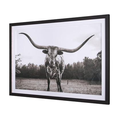 Mercana - Longhorn Last Call BW by Nathan Larson Hand Embelished Textured Framed Art Print Matted under Glass - 15456 view 2