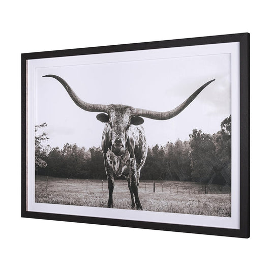 Mercana - Longhorn Last Call BW by Nathan Larson Hand Embelished Textured Framed Art Print Matted under Glass - 15456 view 2