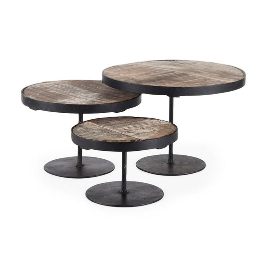 Mercana - Lorenz Light Brown Wood W/ Black Metal Base Round Decorative Display Stands (Set of 3) - 69143 view 1