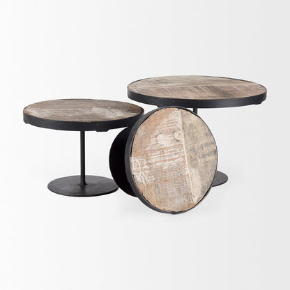 Mercana - Lorenz Light Brown Wood W/ Black Metal Base Round Decorative Display Stands (Set of 3) - 69143 view 3