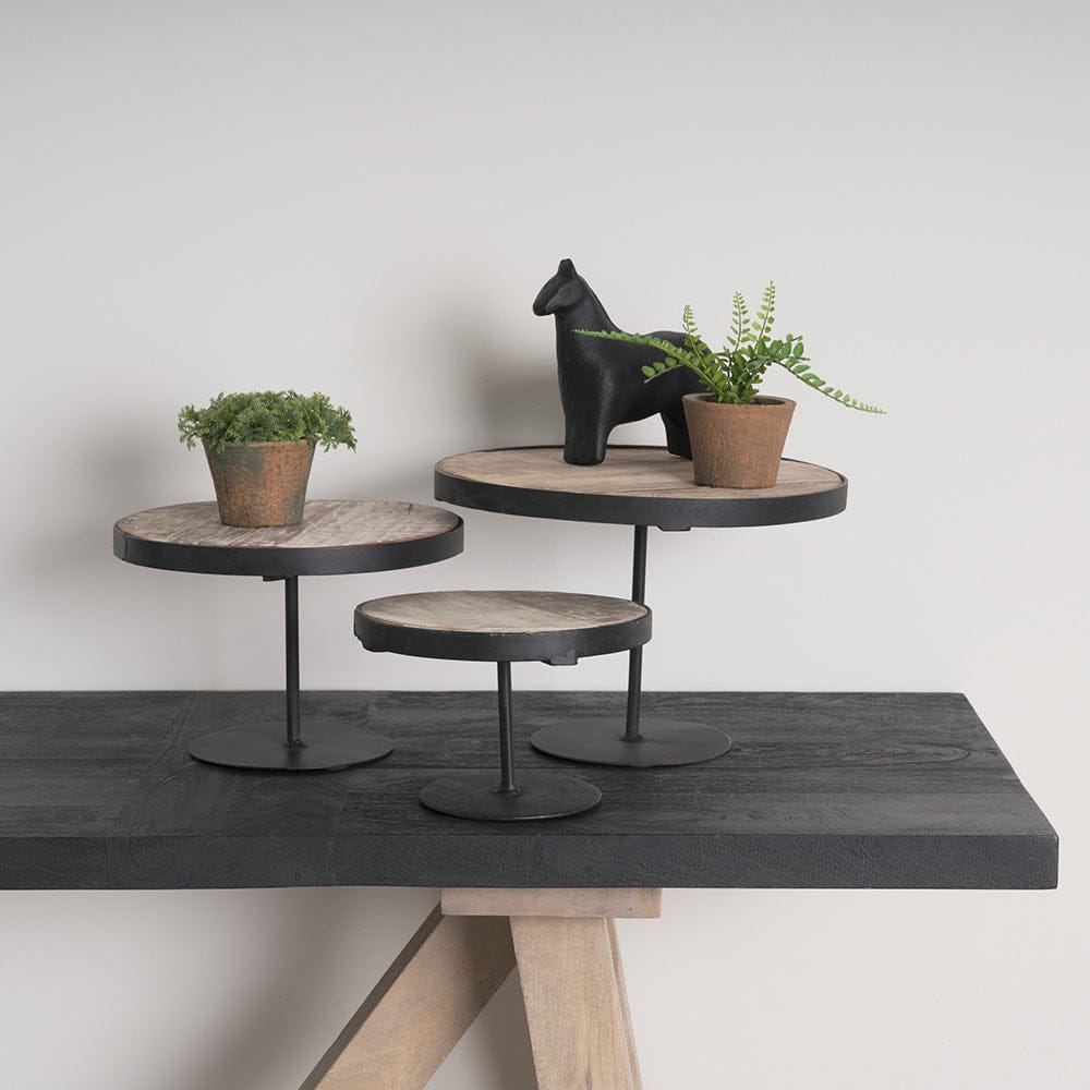 Mercana - Lorenz Light Brown Wood W/ Black Metal Base Round Decorative Display Stands (Set of 3) - 69143 view 9