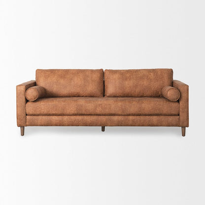 Mercana - Loretta 88.0L x 36.2W x 33.9H Cognac Brown Faux Leather Three Seater Sofa with Two Bolster Cushions - 69624 view 3