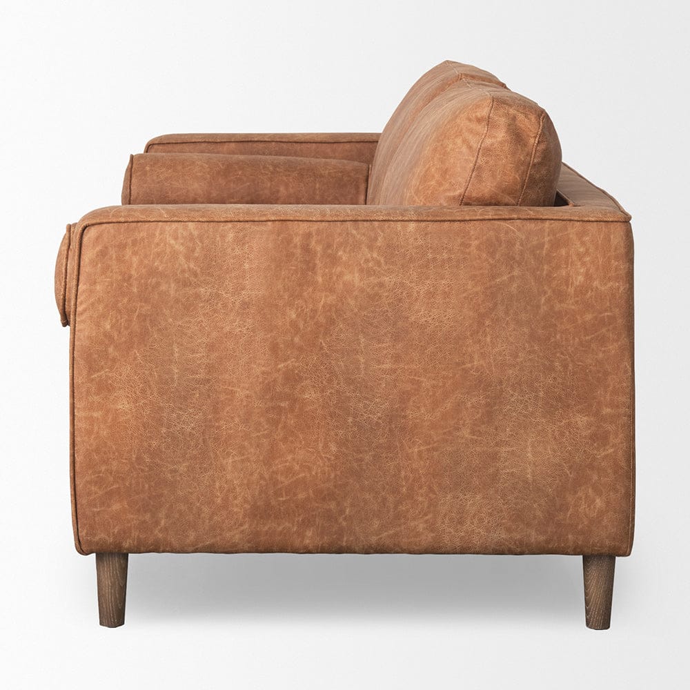Mercana - Loretta 88.0L x 36.2W x 33.9H Cognac Brown Faux Leather Three Seater Sofa with Two Bolster Cushions - 69624 view 4