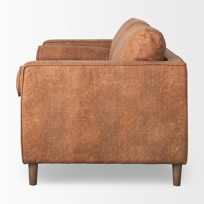 Mercana - Loretta 88.0L x 36.2W x 33.9H Cognac Brown Faux Leather Three Seater Sofa with Two Bolster Cushions - 69624 view 4