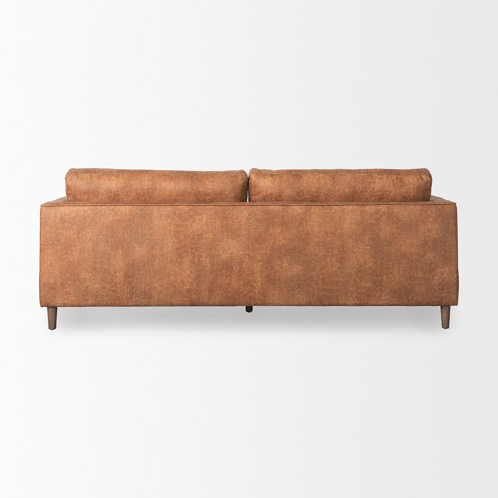Mercana - Loretta 88.0L x 36.2W x 33.9H Cognac Brown Faux Leather Three Seater Sofa with Two Bolster Cushions - 69624 view 5