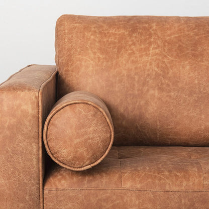 Mercana - Loretta 88.0L x 36.2W x 33.9H Cognac Brown Faux Leather Three Seater Sofa with Two Bolster Cushions - 69624 view 6