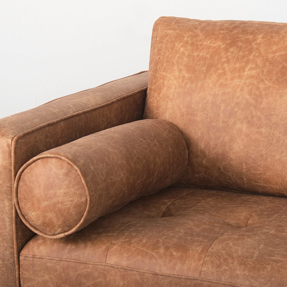 Mercana - Loretta 88.0L x 36.2W x 33.9H Cognac Brown Faux Leather Three Seater Sofa with Two Bolster Cushions - 69624 view 7
