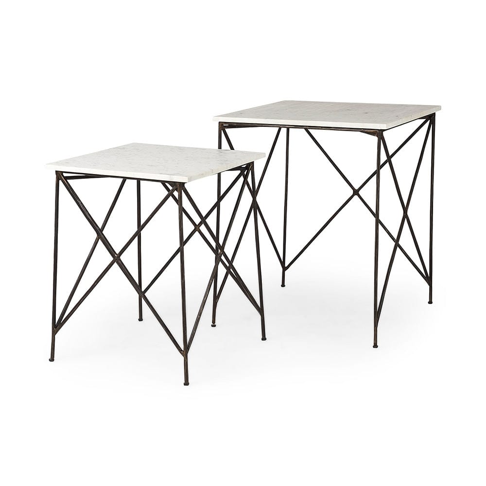 Mercana - Lorlei 20.0L x 20.0W x 23.8H White Marble Top W/ Gray Iron Legs End and Side Table - 69247-AB_CLOSEOUT view 1