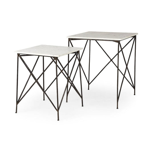 Mercana - Lorlei 20.0L x 20.0W x 23.8H White Marble Top W/ Gray Iron Legs End and Side Table - 69247-AB_CLOSEOUT view 1