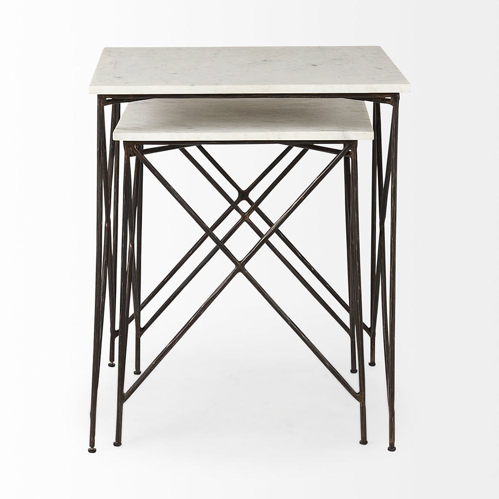 Mercana - Lorlei 20.0L x 20.0W x 23.8H White Marble Top W/ Gray Iron Legs End and Side Table - 69247-AB_CLOSEOUT view 2