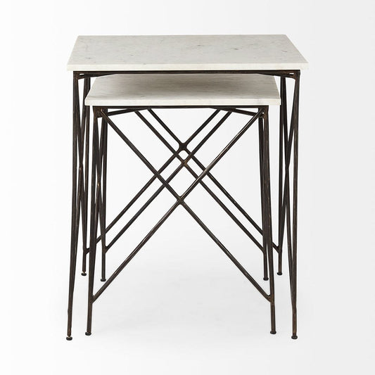 Mercana - Lorlei 20.0L x 20.0W x 23.8H White Marble Top W/ Gray Iron Legs End and Side Table - 69247-AB_CLOSEOUT view 2