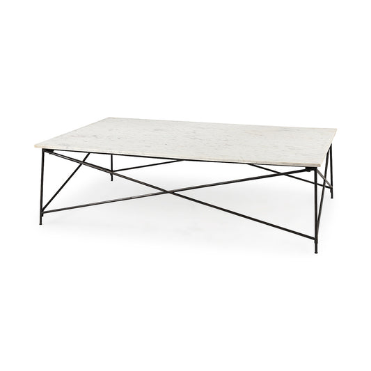Mercana - Lorlei I 53.0 X 35.0 X 15.5 White Marble Top W/ X-Shaped Gray Iron Base Coffee Table - 69246-AB_CLOSEOUT view 1