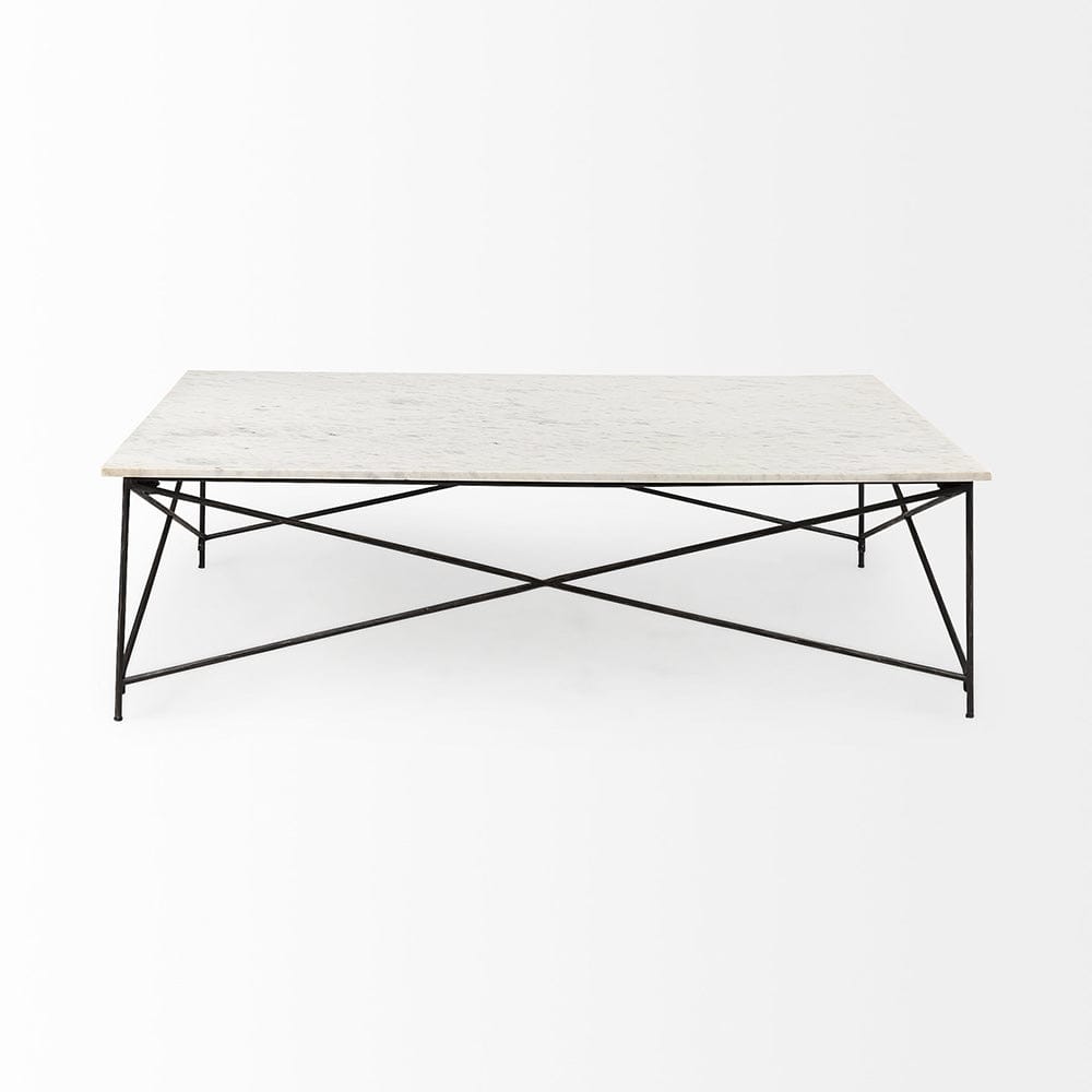 Mercana - Lorlei I 53.0 X 35.0 X 15.5 White Marble Top W/ X-Shaped Gray Iron Base Coffee Table - 69246-AB_CLOSEOUT view 2