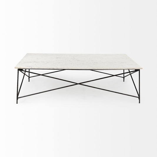 Mercana - Lorlei I 53.0 X 35.0 X 15.5 White Marble Top W/ X-Shaped Gray Iron Base Coffee Table - 69246-AB_CLOSEOUT view 2