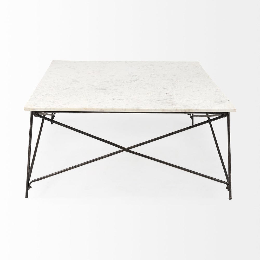 Mercana - Lorlei I 53.0 X 35.0 X 15.5 White Marble Top W/ X-Shaped Gray Iron Base Coffee Table - 69246-AB_CLOSEOUT view 3