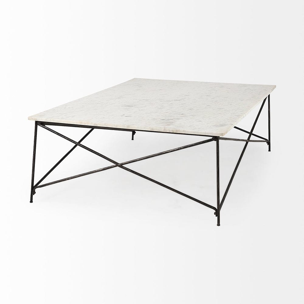 Mercana - Lorlei I 53.0 X 35.0 X 15.5 White Marble Top W/ X-Shaped Gray Iron Base Coffee Table - 69246-AB_CLOSEOUT view 4