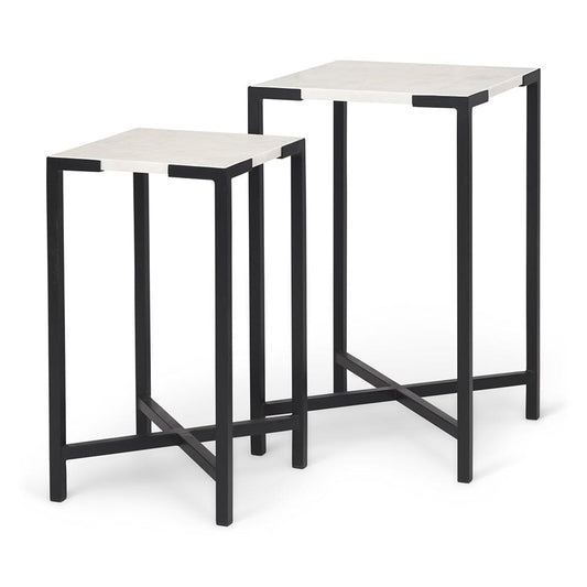 Mercana - Lucas III 15L x 15W; 12L x 12W White Marble W/Black Iron Frame Accent Tables (Set of 2) - 68240 view 1