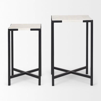 Mercana - Lucas III 15L x 15W; 12L x 12W White Marble W/Black Iron Frame Accent Tables (Set of 2) - 68240 view 2