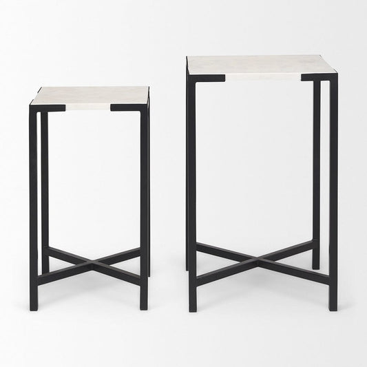 Mercana - Lucas III 15L x 15W; 12L x 12W White Marble W/Black Iron Frame Accent Tables (Set of 2) - 68240 view 2