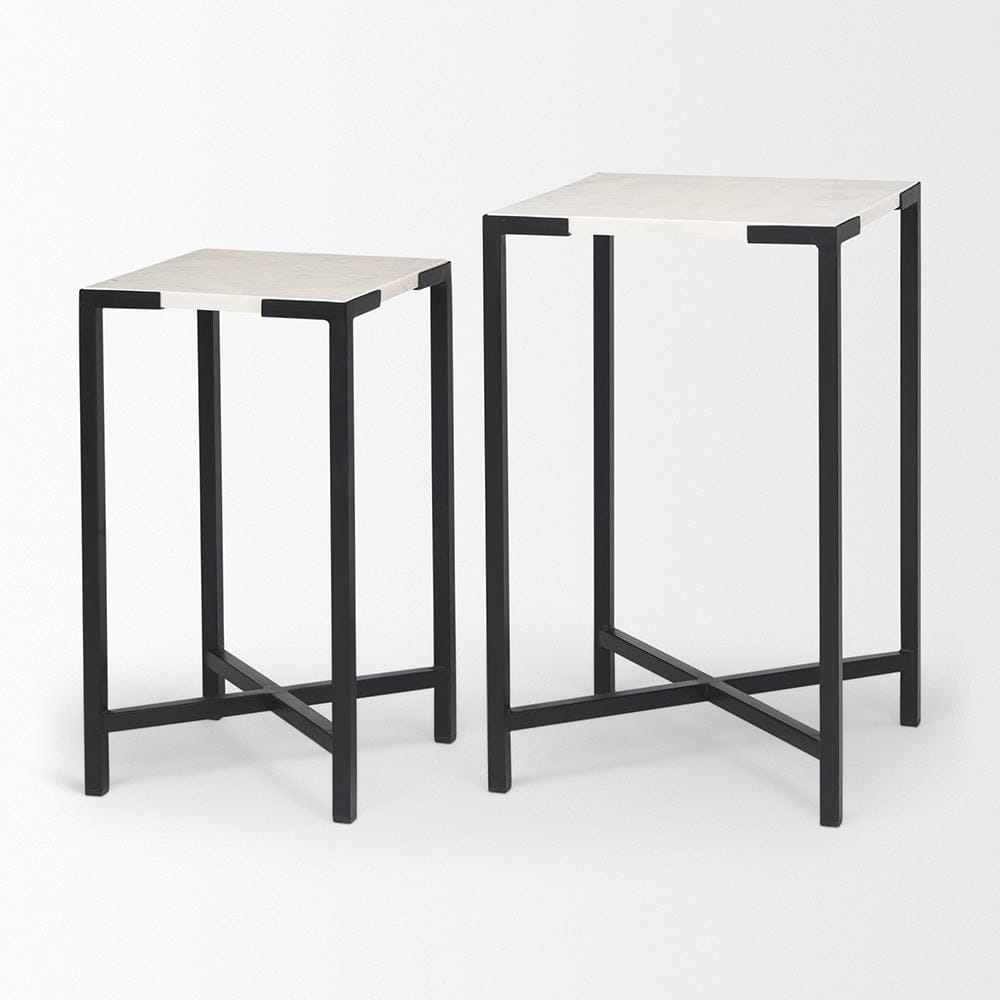 Mercana - Lucas III 15L x 15W; 12L x 12W White Marble W/Black Iron Frame Accent Tables (Set of 2) - 68240 view 4