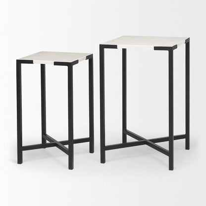 Mercana - Lucas III 15L x 15W; 12L x 12W White Marble W/Black Iron Frame Accent Tables (Set of 2) - 68240 view 4