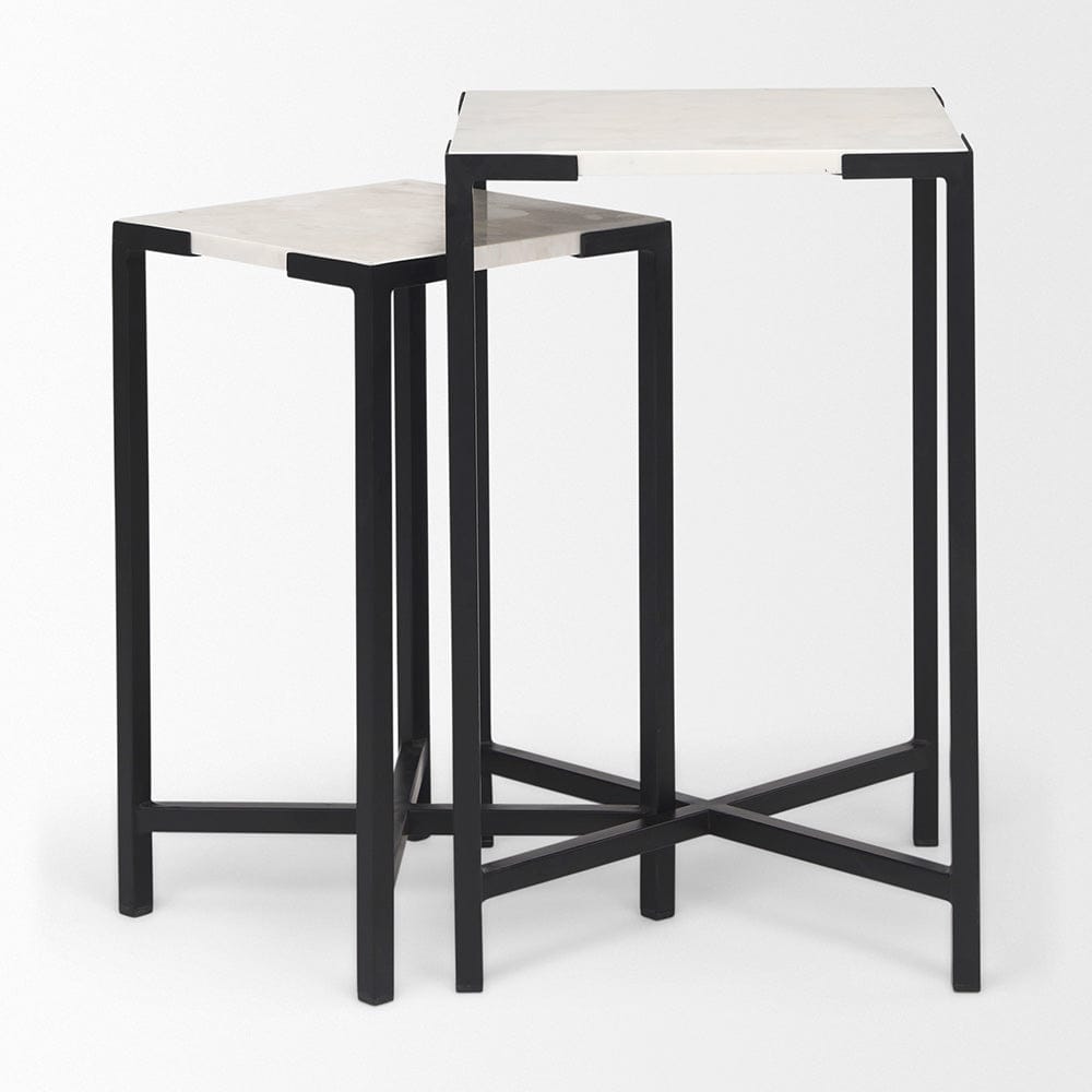 Mercana - Lucas III 15L x 15W; 12L x 12W White Marble W/Black Iron Frame Accent Tables (Set of 2) - 68240 view 8