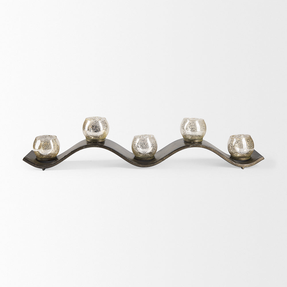 Mercana - Lux Copper Metal Five Hurricane Glass Holder Table Candle Holder - 53060_CLOSEOUT view 2