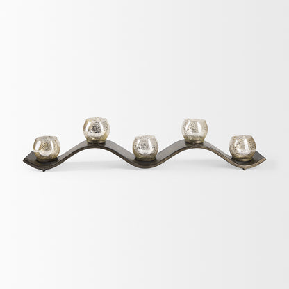 Mercana - Lux Copper Metal Five Hurricane Glass Holder Table Candle Holder - 53060_CLOSEOUT view 2