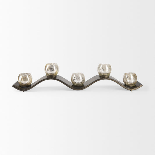 Mercana - Lux Copper Metal Five Hurricane Glass Holder Table Candle Holder - 53060_CLOSEOUT view 2