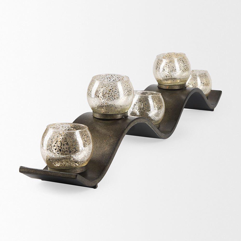 Mercana - Lux Copper Metal Five Hurricane Glass Holder Table Candle Holder - 53060_CLOSEOUT view 4