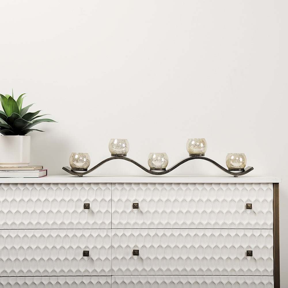 Mercana - Lux Copper Metal Five Hurricane Glass Holder Table Candle Holder - 53060_CLOSEOUT view 10