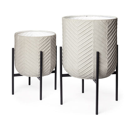 Mercana - Mabel Set of Two 15.4 x 24.8 Eggshell Metal Top W/ Black Iron Base Plant Stands - 68815 view 1