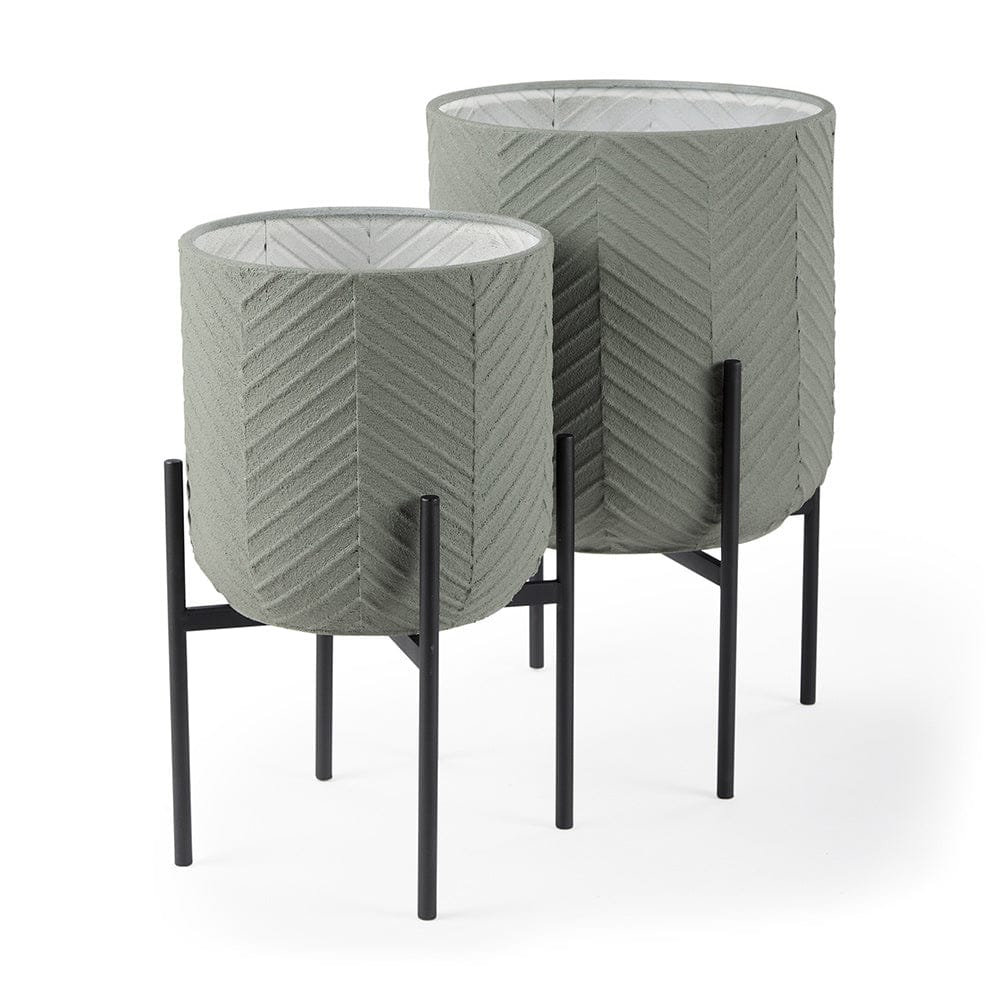 Mercana - Mabel Set of Two 15.4 x 24.8 Green Top W/ Black Iron Base Plant Stands - 70053_CLOSEOUT view 1