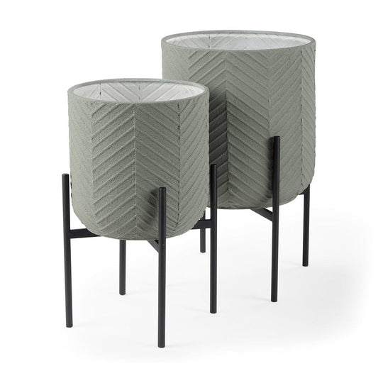 Mercana - Mabel Set of Two 15.4 x 24.8 Green Top W/ Black Iron Base Plant Stands - 70053_CLOSEOUT view 1