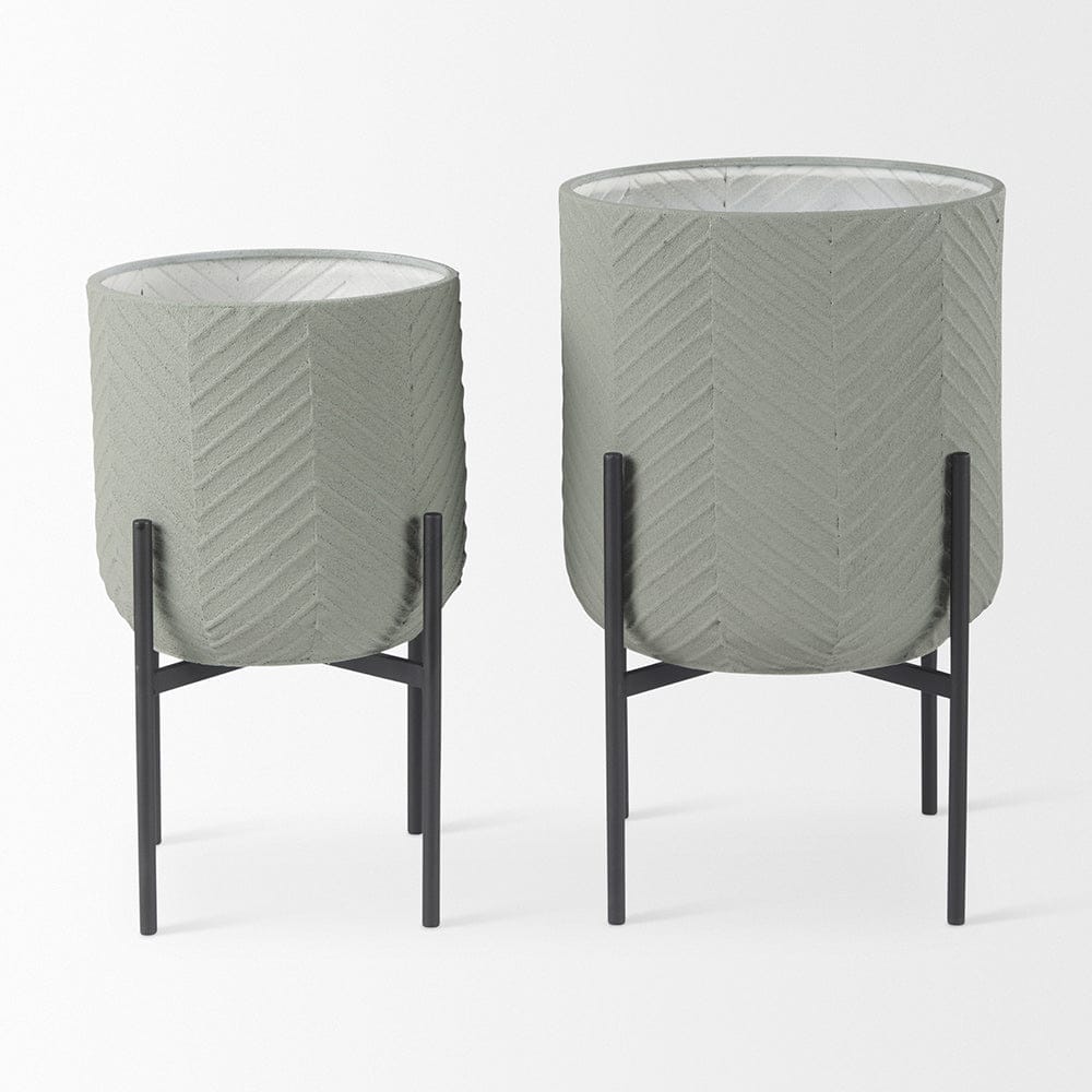 Mercana - Mabel Set of Two 15.4 x 24.8 Green Top W/ Black Iron Base Plant Stands - 70053_CLOSEOUT view 7