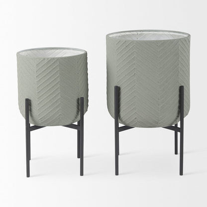 Mercana - Mabel Set of Two 15.4 x 24.8 Green Top W/ Black Iron Base Plant Stands - 70053_CLOSEOUT view 7