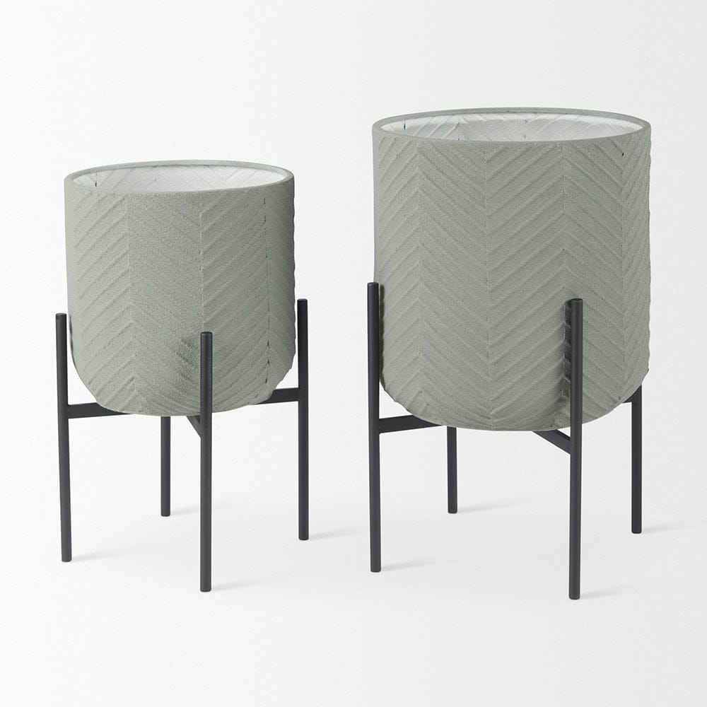 Mercana - Mabel Set of Two 15.4 x 24.8 Green Top W/ Black Iron Base Plant Stands - 70053_CLOSEOUT view 8