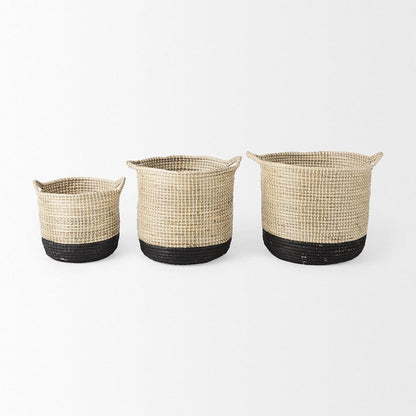 Mercana - Maddie 13.8L x 13.8W X 15.0H Light Brown W/Black Dipped Seagrass Round Basket W/ Handle (Set of 3) - 69595 view 2
