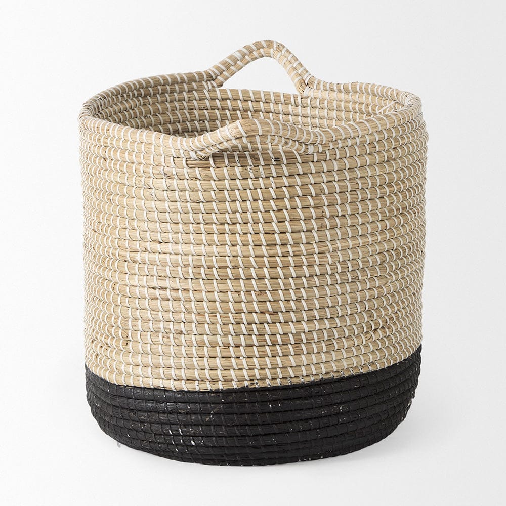 Mercana - Maddie 13.8L x 13.8W X 15.0H Light Brown W/Black Dipped Seagrass Round Basket W/ Handle (Set of 3) - 69595 view 3