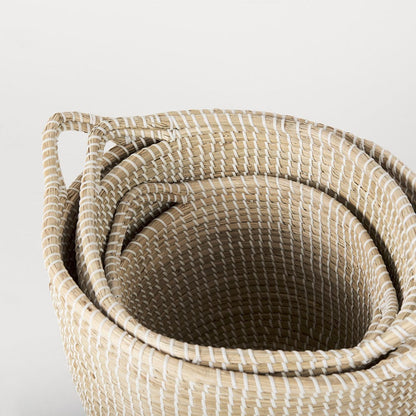 Mercana - Maddie 13.8L x 13.8W X 15.0H Light Brown W/Black Dipped Seagrass Round Basket W/ Handle (Set of 3) - 69595 view 4