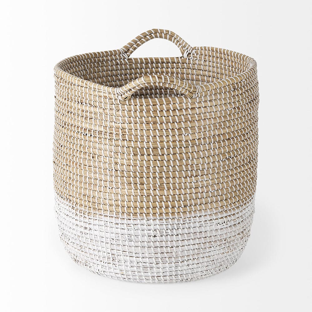 Mercana - Maddie 13.8L x 13.8W X 15.0H Light Brown W/White Dipped Seagrass Round Basket W/ Handles (Set of 3) - 69594 view 3