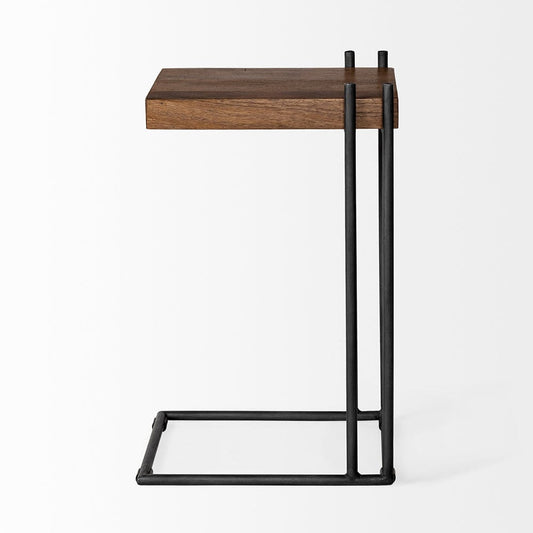 Mercana - Maddox 16L x 13.5W x 27H Medium Brown Wood w/ Black Metal C-shaped End/Side Table - 67842 view 2