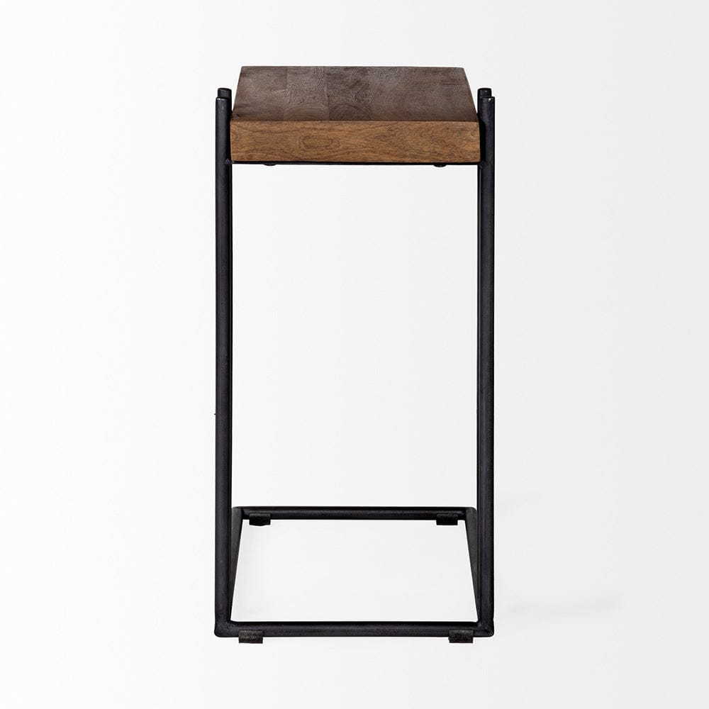 Mercana - Maddox 16L x 13.5W x 27H Medium Brown Wood w/ Black Metal C-shaped End/Side Table - 67842 view 3