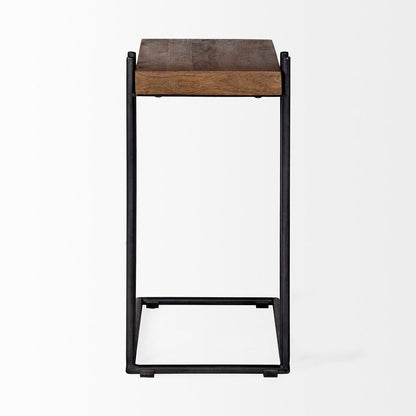Mercana - Maddox 16L x 13.5W x 27H Medium Brown Wood w/ Black Metal C-shaped End/Side Table - 67842 view 3