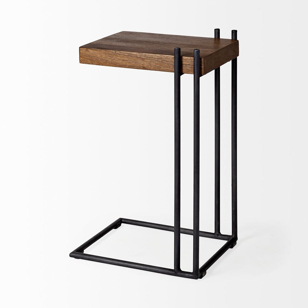 Mercana - Maddox 16L x 13.5W x 27H Medium Brown Wood w/ Black Metal C-shaped End/Side Table - 67842 view 8