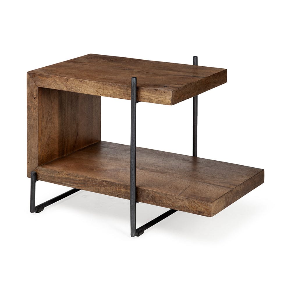 Mercana - Maddox 30L x 18W x 22H Medium Brown Wood w/ Black Metal U-shaped End/Side Table - 67841 view 1