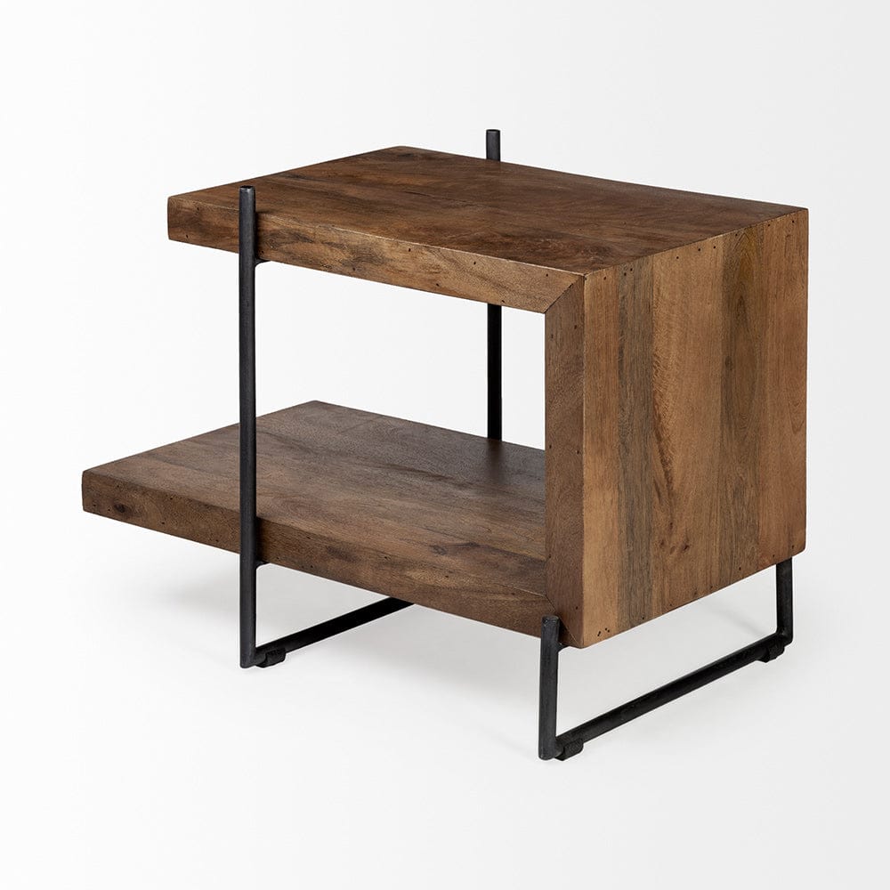 Mercana - Maddox 30L x 18W x 22H Medium Brown Wood w/ Black Metal U-shaped End/Side Table - 67841 view 2