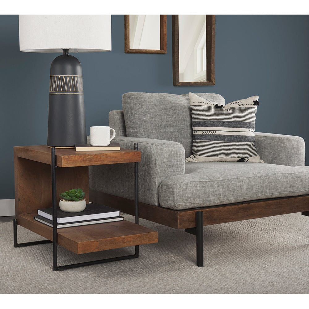 Mercana - Maddox 30L x 18W x 22H Medium Brown Wood w/ Black Metal U-shaped End/Side Table - 67841 view 10