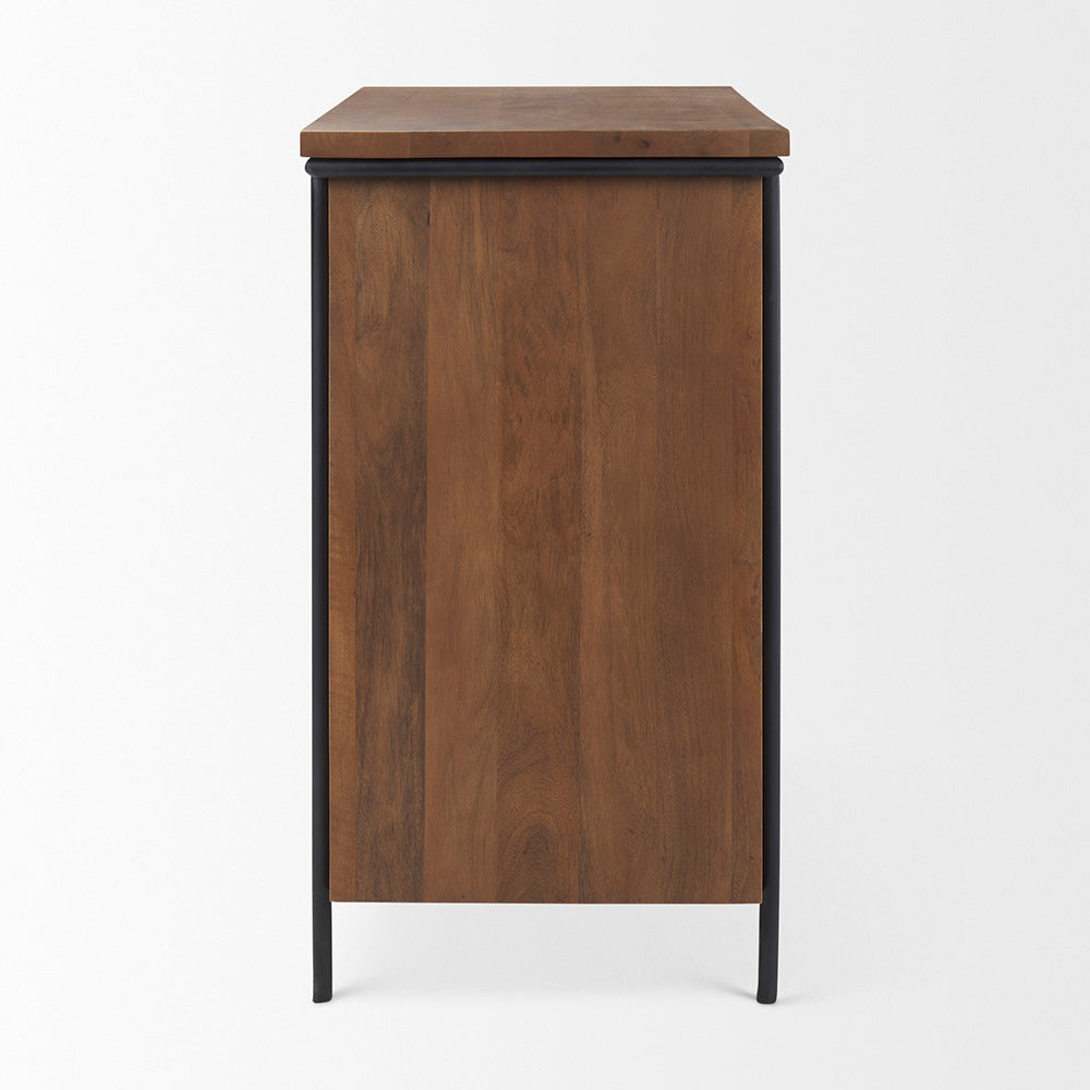 Mercana - Maddox 40.0L x 18.5W x 32.75H Brown Solid Wood Black Metal 2 Door Accent Cabinet - 69930 view 3